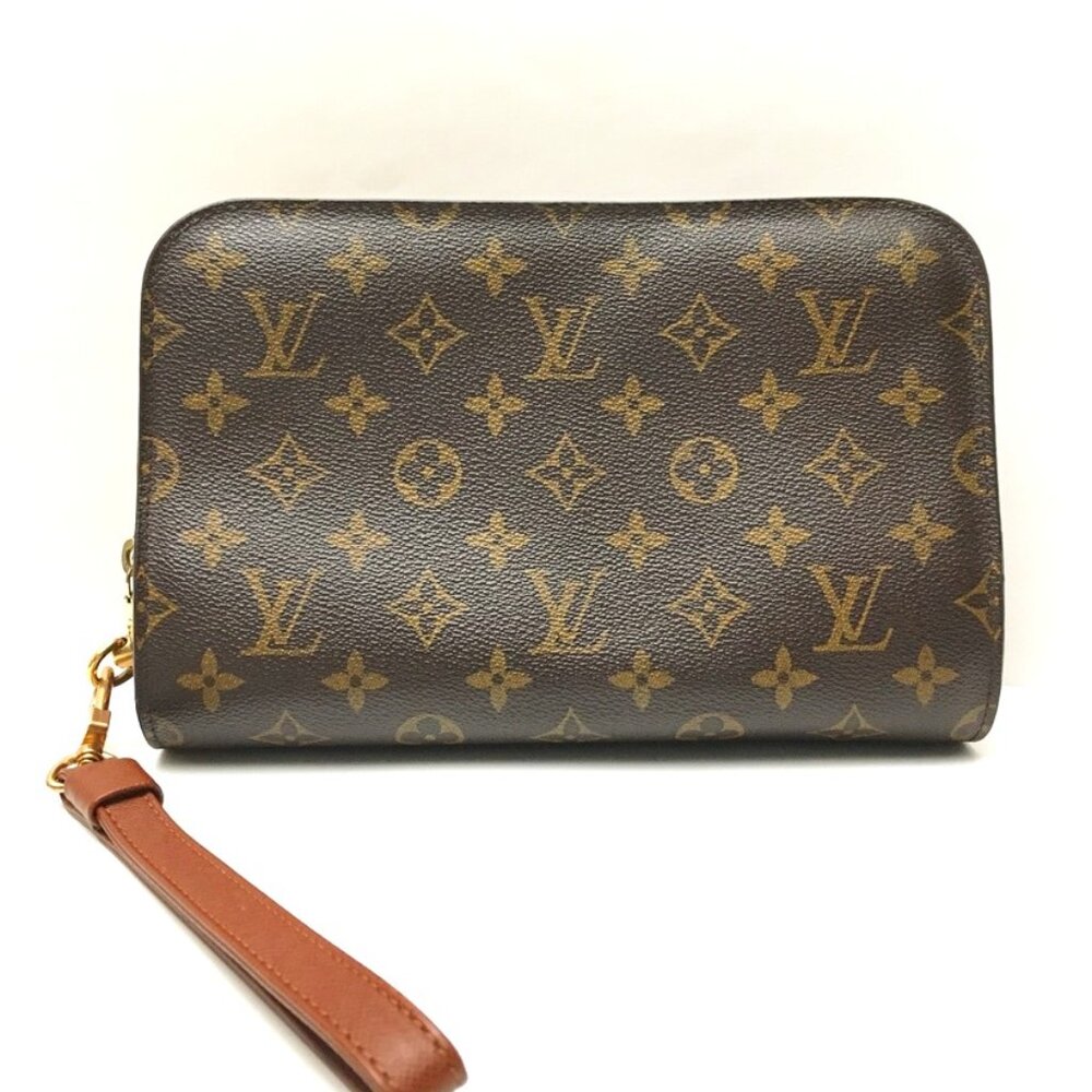 Authentic Louis Vuitton Brown Monogram Orsay Clutch Hand Bag Unisex